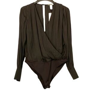 NWT Women's H&M V-Neck Long Sleeve Draped Bodysuit Black Size 10